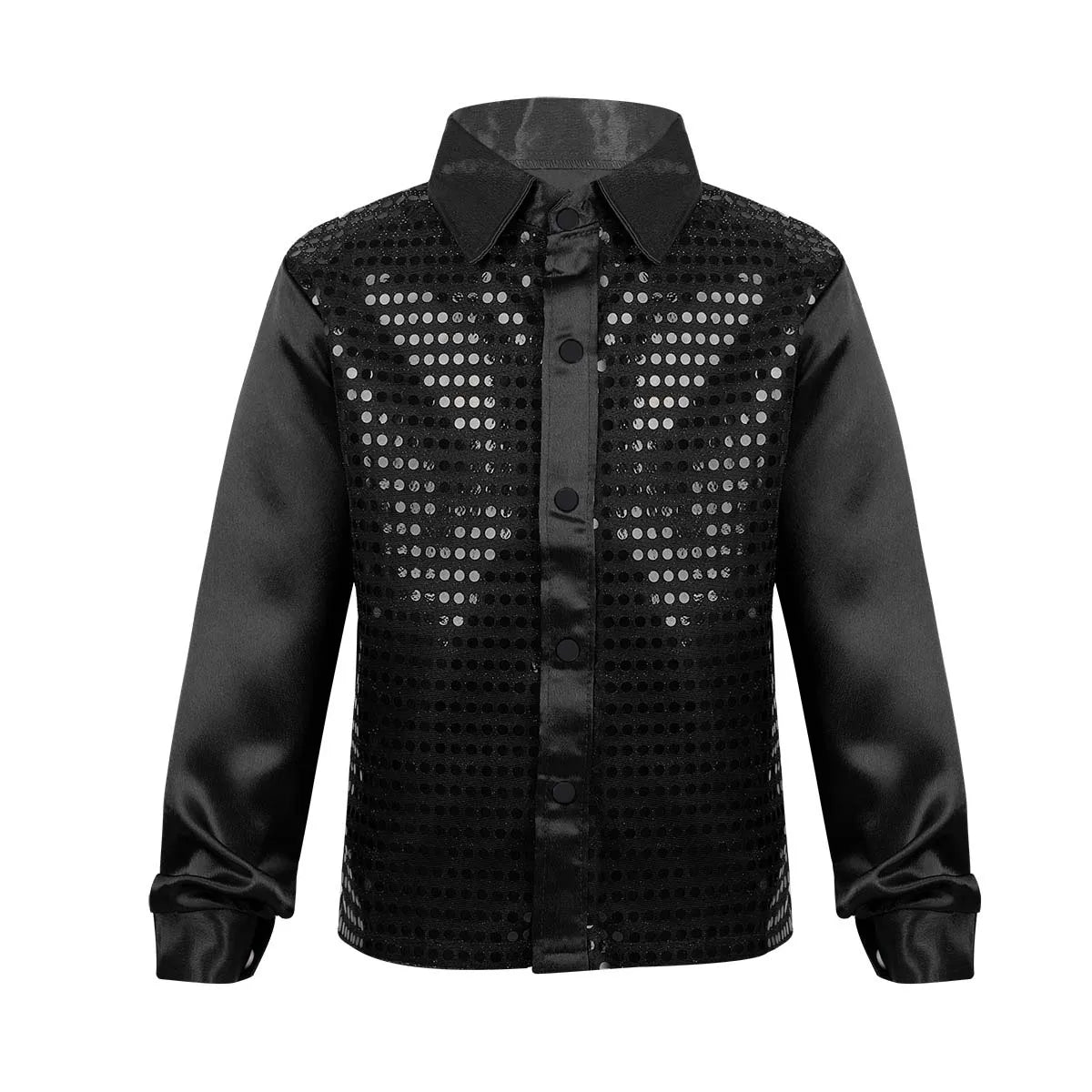 Kids Boys Sequined Shirts Shiny Long Sleeve Shirt Tops Button-Down Shirts Fashion Choir Jazz Dance Costumes Performance Clothes