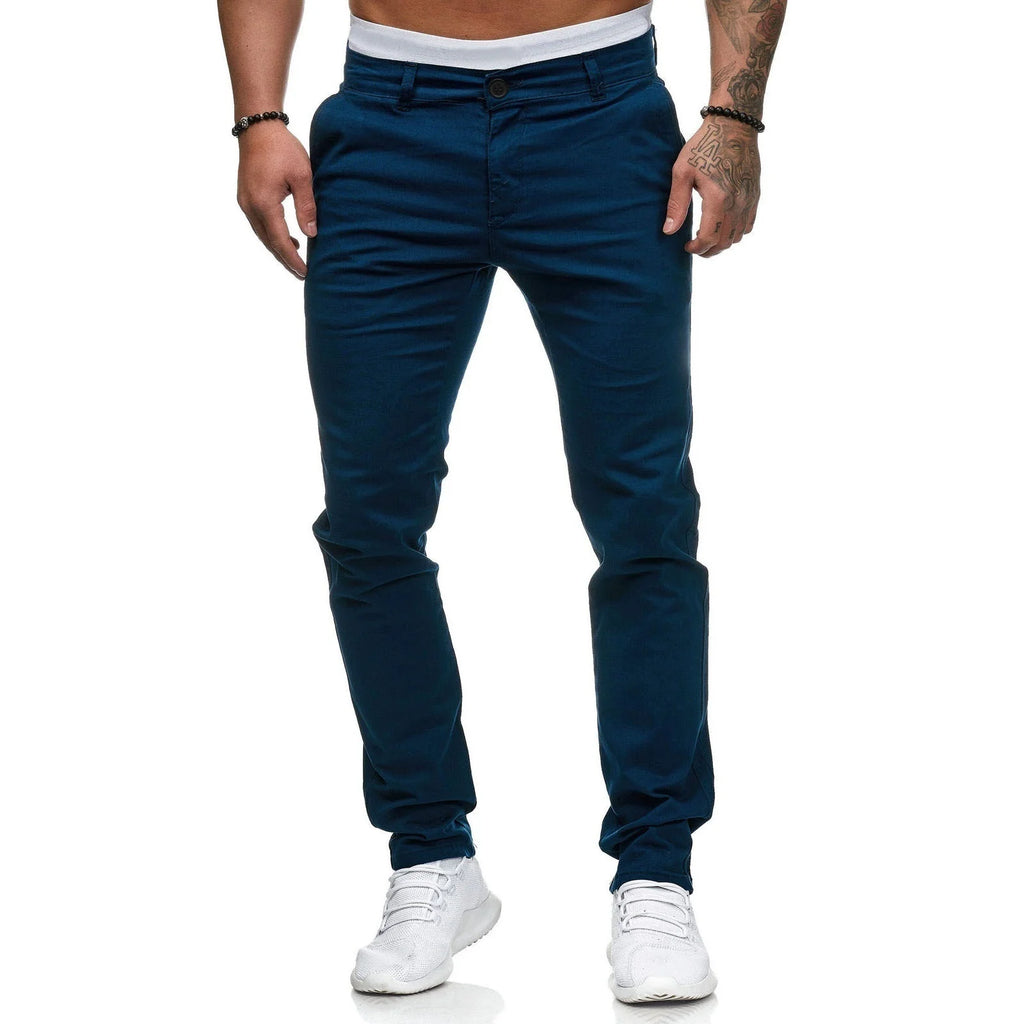 2022 New Men's Solid Color Casual Cotton Trousers Slim Straight Business Pants All-match Trousers