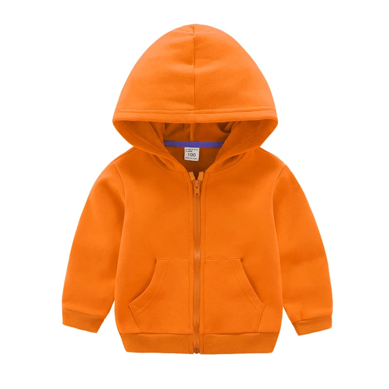 Winter Toddler Girls Boys Warm Hooded Sweatshirt Jacket Children Solid Color Plus Velvet Zipper Coat Baby Kids Hoodies Outerwear