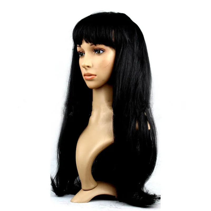 Lady Women Carnival Long Straight Hair Wig For Cosplay Girl Birthday Party Pink 60Cm Comic and Animation Hair With Oblique Bang
