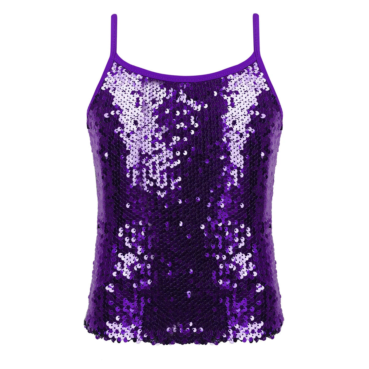Kid Girl Sparkly Sequin Camisole Hip Hop Jazz Dance Tank Tops Spaghetti Straps Workout Gymnastics Vest Shirt Performance Costume