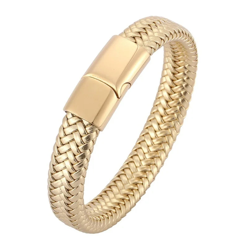 Golden Leather Bracelet for Men Fashion Punk High Quality Metal Magnetic Clasp Bracelet Party Jewelry Friend Gift