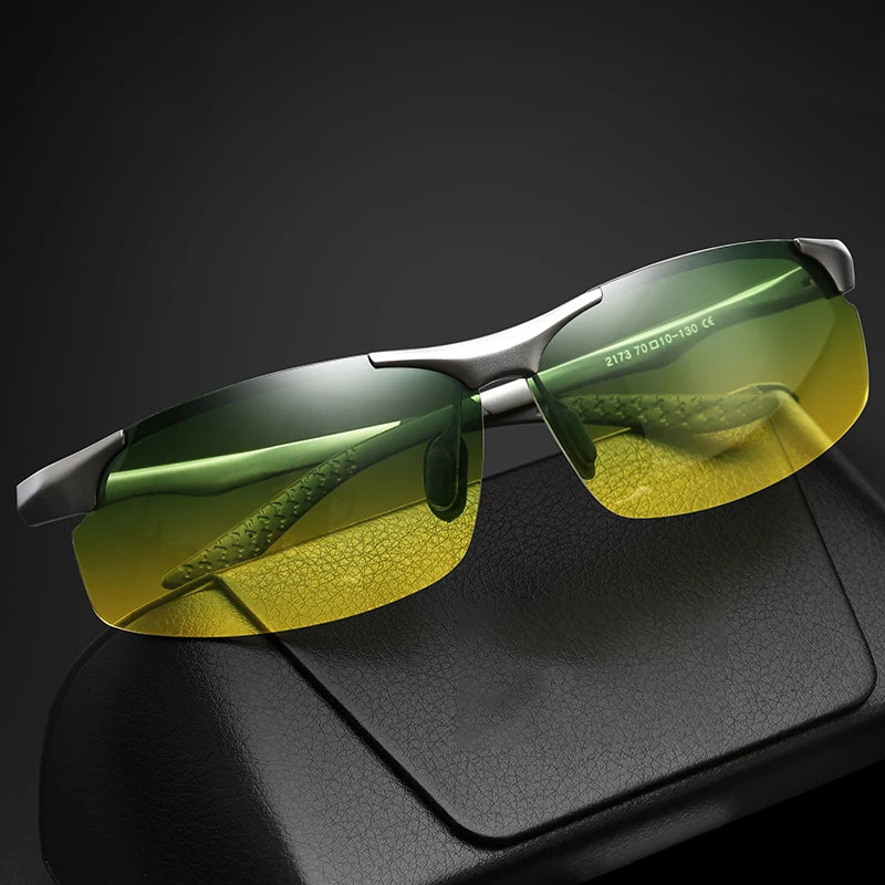 Sunglasses For Men Fashion Day Glasses For Night Vision Photochromic Outdoor Driving Rimless Male Polarized UV400 Lens VT2173