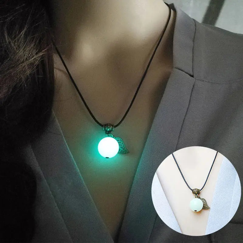 Bracelet for Women Glowing Gem Charm Jewelry Leather Rope Pendant Hollow Luminous Stone Pendant Necklace Gifts