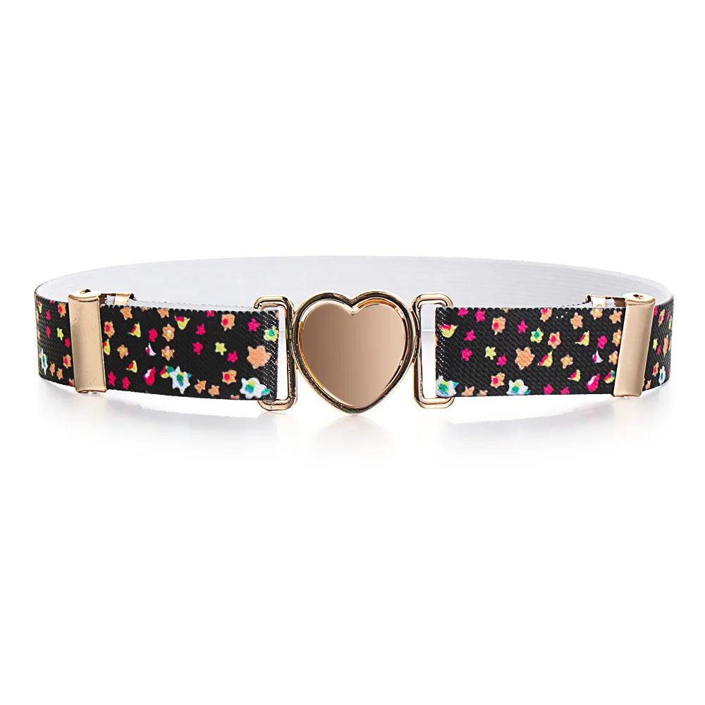 Kids Elastic Belts Girl Stretch Waist Belt Adjustable Heart Belt Uniform Belt for Teen Kids Girls Dresses Belt
