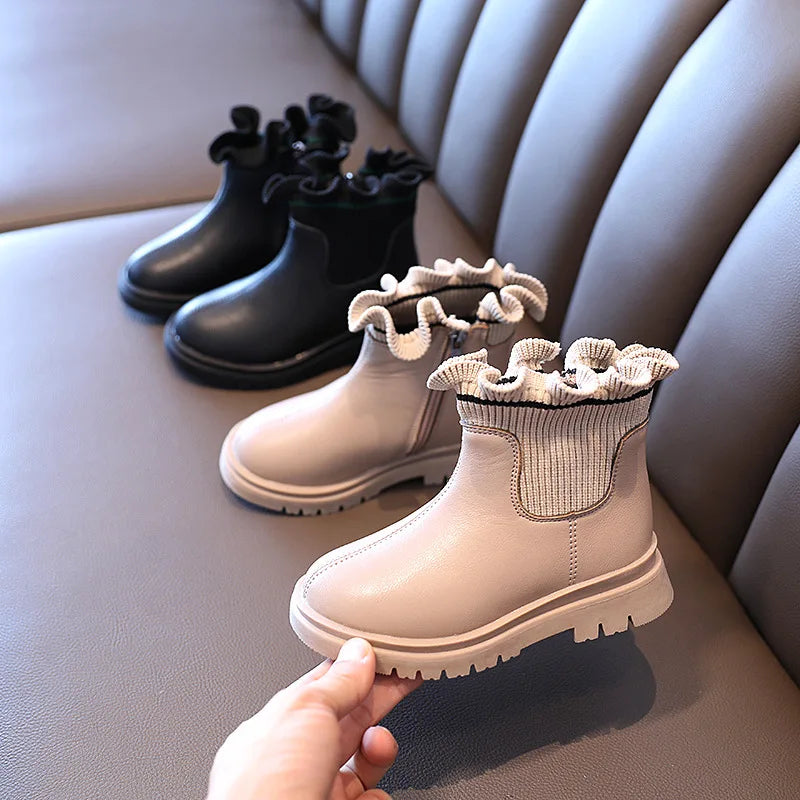 2026 Girls Boots Autumn Winter Children Boots Fashion Flower Soft Leather Warm Kids Boots Princess Girls Ankle Boots Size 22-37