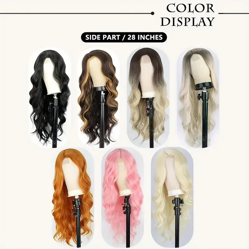 Synthetic Lace Front Wig for Women, Ginger Orange Long Curly Wavy Middle Part High Temperature Fiber Wig