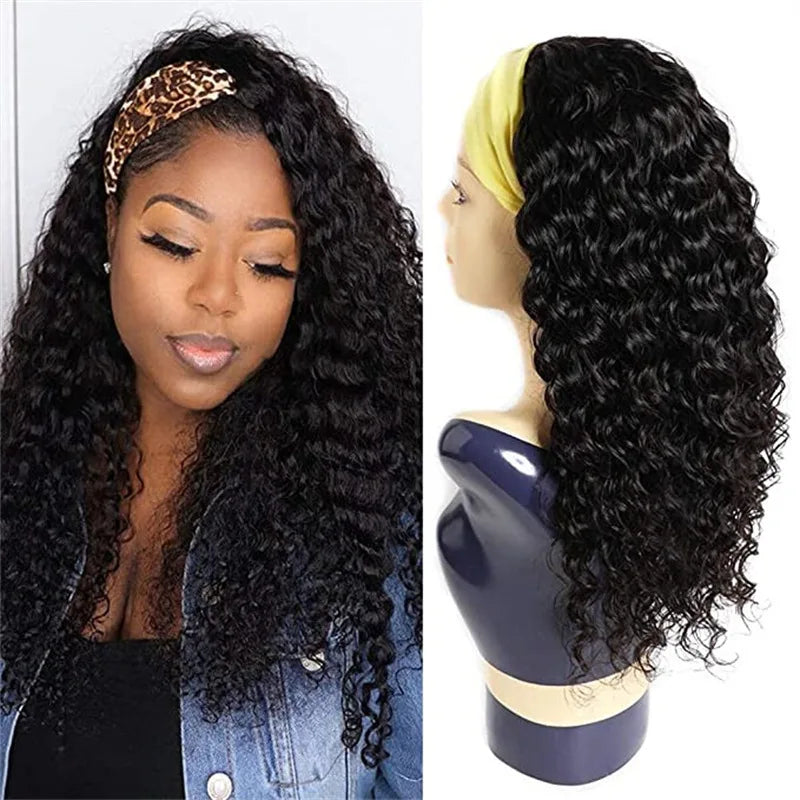 Cross-border Turban Wig European American Women's African Fashion Explosive Black Small Roll Headband Wig High-temperature Silk