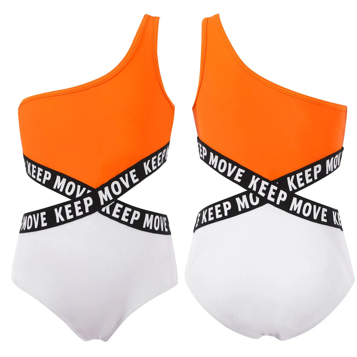 Kids Girls Hollow Out One-piece Swimwear Single Shoulder Letter Print Bodysuit Swimsuit Pool Bathing Suit Beachwear Sportswear