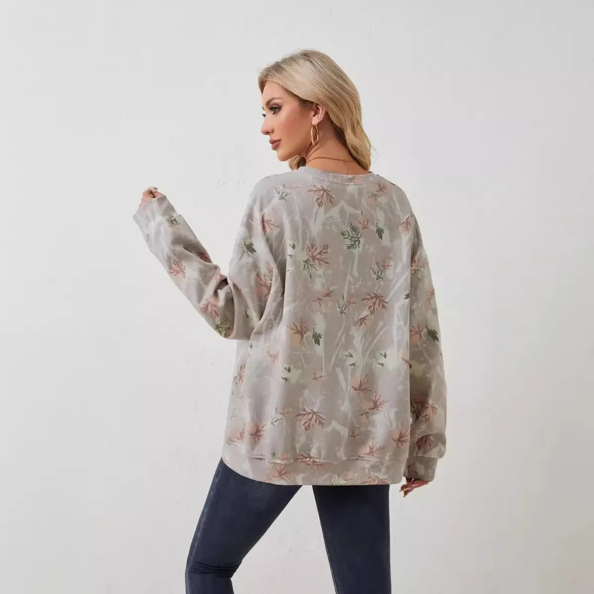 Women's Camouflage Sports Knit Shirt Maple Leaf Print Sweaters Oversized Loose Casual Sweater Large Size