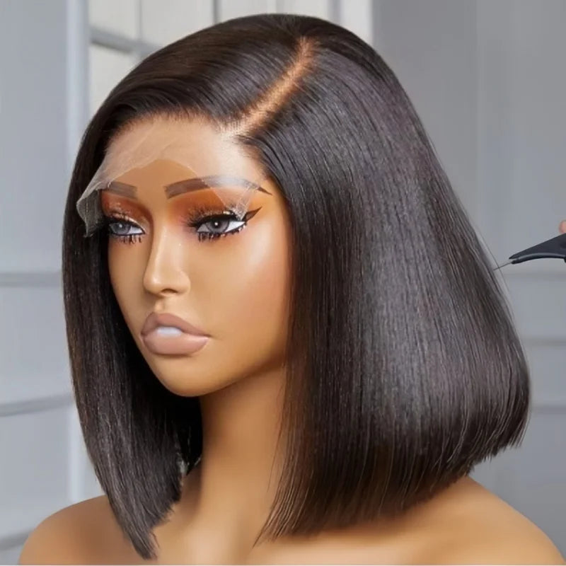 Natural Black Wig Short Bob Hair Synthetic Lace Front Wigs Heat Resistant Fiber Hair Glueless Soft Lace Replacement Wig Gifts