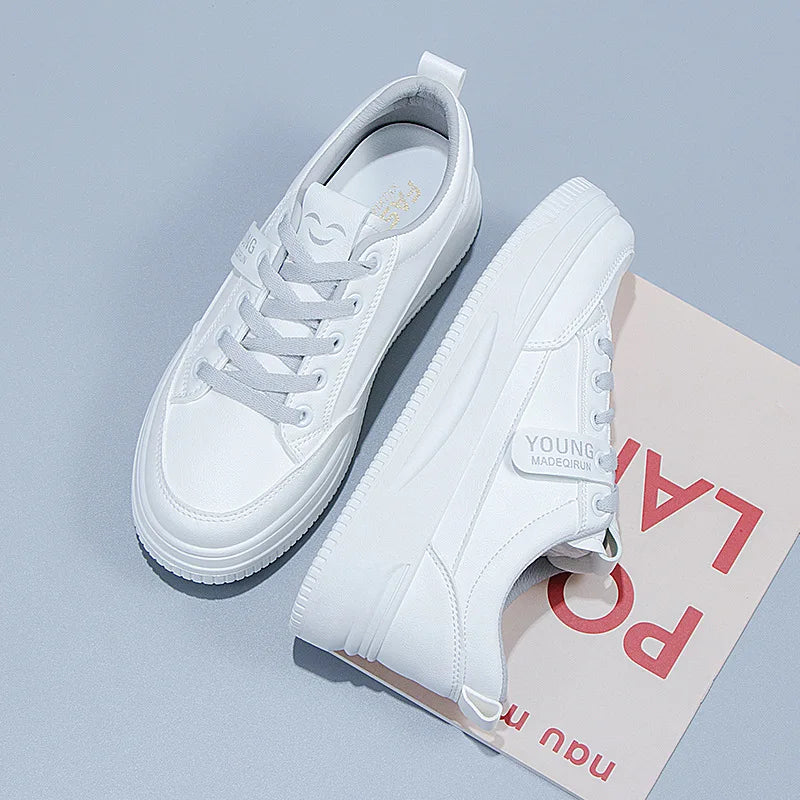 Comfortable PU Leather Tennis Shoes Low Top Lace Casual Sneakers Mesh White Flat Sneakers for Summer