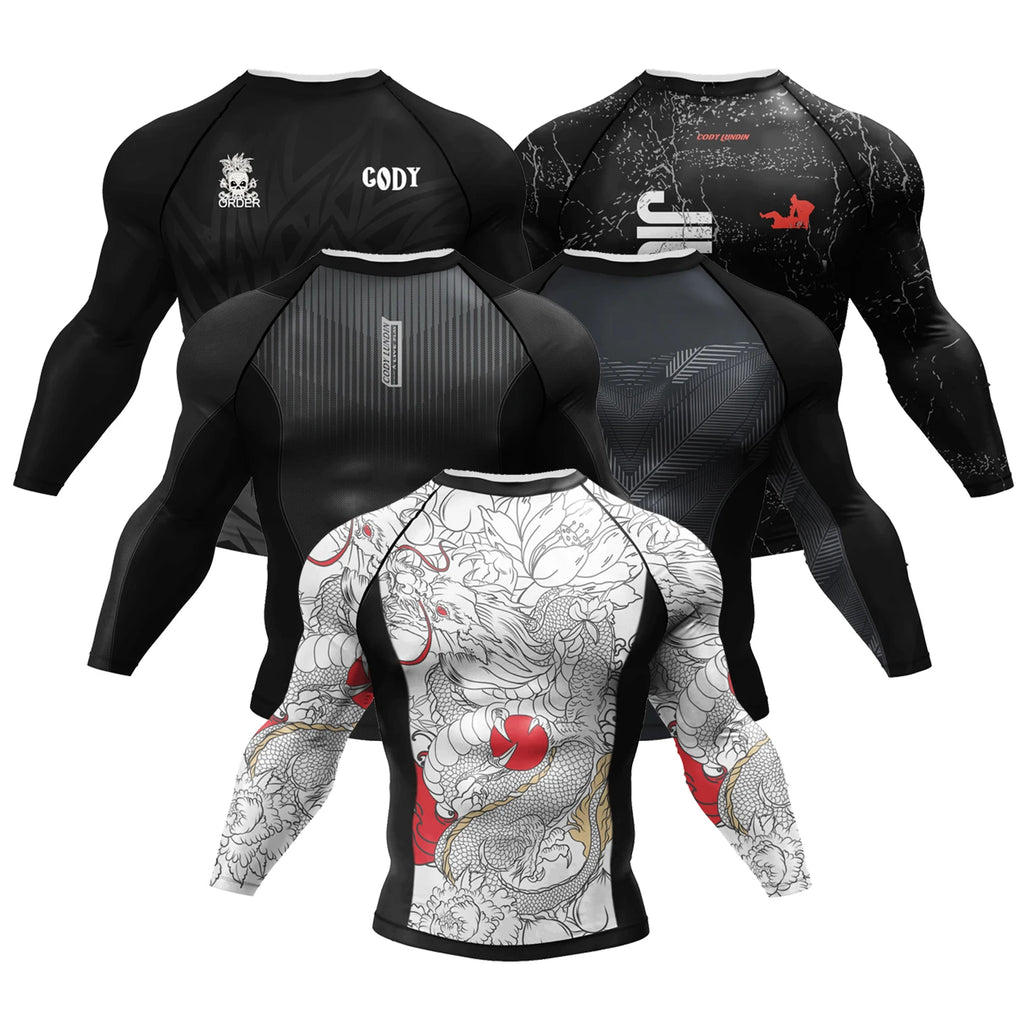Custom Sublimated Jiu Jitsu Rashguard Long Sleeve MMA BJJ Compression Shirt with Surf Logo Wholesale for Men