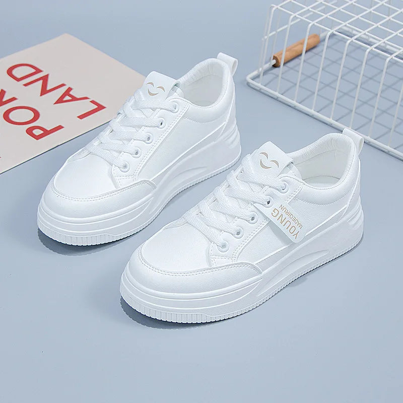 Comfortable PU Leather Tennis Shoes Low Top Lace Casual Sneakers Mesh White Flat Sneakers for Summer