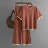 Fashion Women's Loose Sweater Top High Waist Thin Wide Leg Pants Two-piece Set Womens Cotton Knit Pant Sets