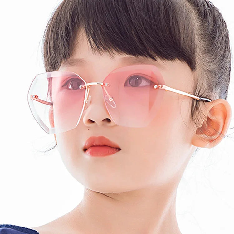New Fashion Sunglasses for Kids Punk Oversize irregular Frameless Polygon UV400 Glasses Children Oculos De Sol Masculino