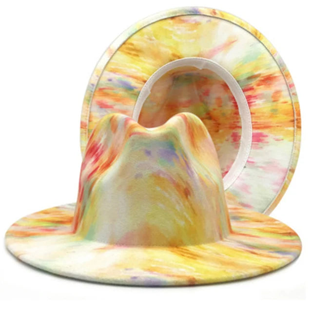 Fedora hat Women's hat wide-brimmed hat Fedora hat autumn winter men retro fashion tie-dye felt jazz Panama hat wedding hat