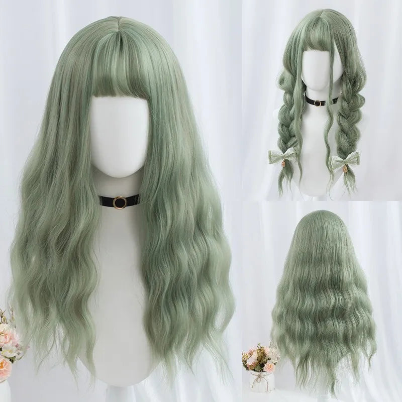 VICWIG Synthetic Hair Long Wavy Purple Green Black Blue Brown Cosplay Wig with Bangs for Women