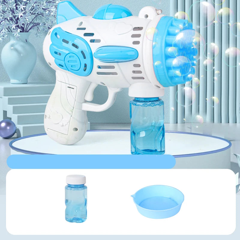 Professional Manufacturer Outdoor Toys Game Fun Angel Light Bubble Gun Blowing Bubble Machine 30 Holes Rocket Bubble Gun