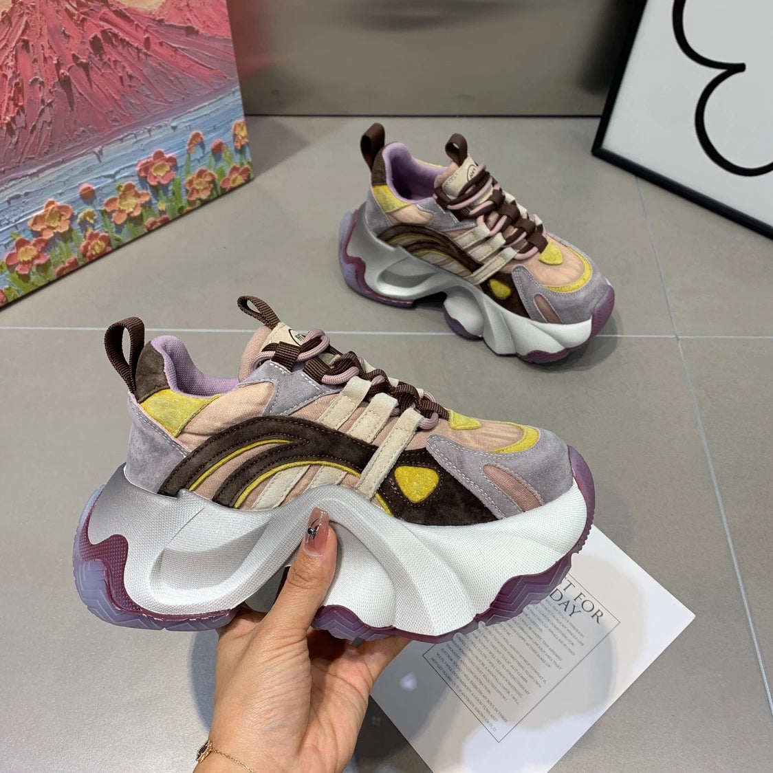 Casual Autumn Platform Sneakers Comfortable Lace-Up Breathable Tennis Walking Shoes Anti-Slippery Chunky Rubber Outsole