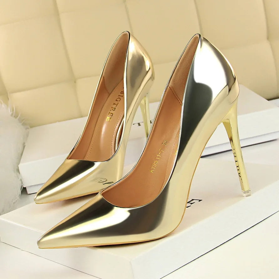 Anti-Slip High Top Low Moq Pumps Fashion High Heels Summer High Heel Wholesale Latest Spring Ladies Golden Pump Shoes