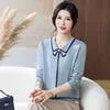 Fashion Lady Slash Collar Long Sleeve Elegant Sweater Shirt
