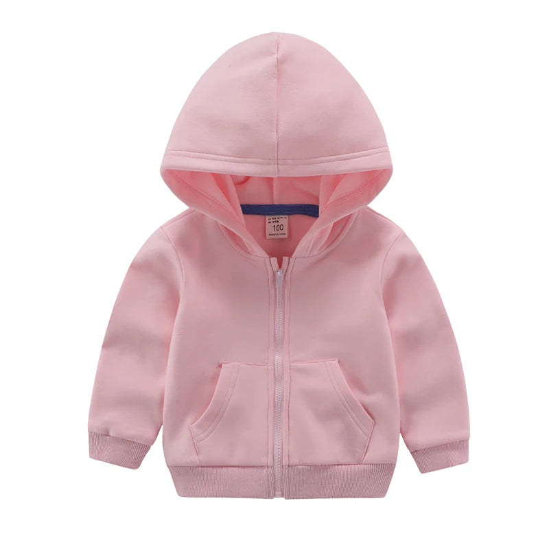 Winter Toddler Girls Boys Warm Hooded Sweatshirt Jacket Children Solid Color Plus Velvet Zipper Coat Baby Kids Hoodies Outerwear