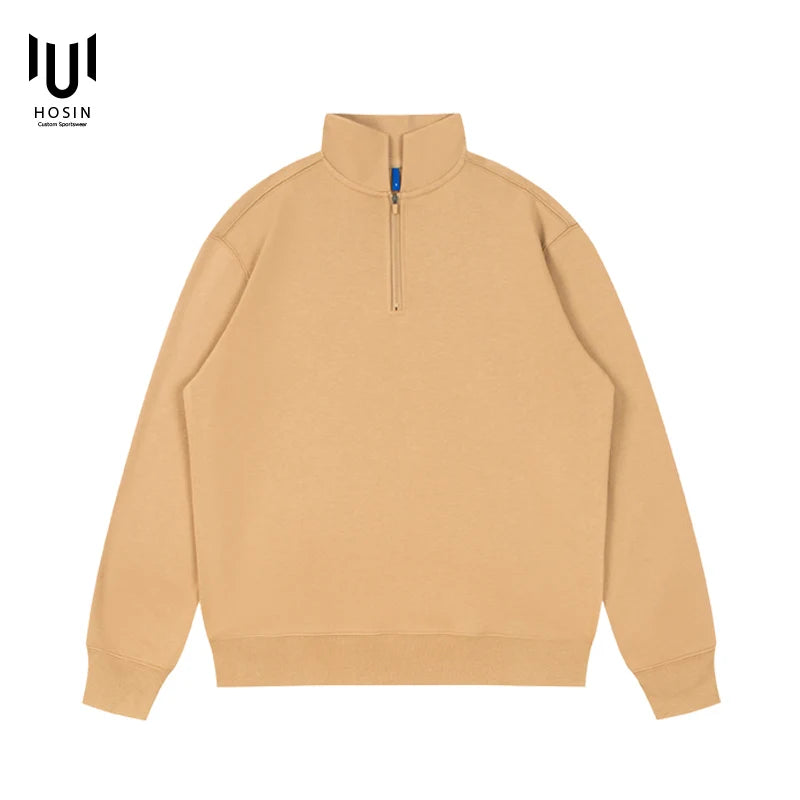 Cotton Men Fleece Half Zip up Collar Hoodie Sweater Jumper Oversized Sweatshirt
