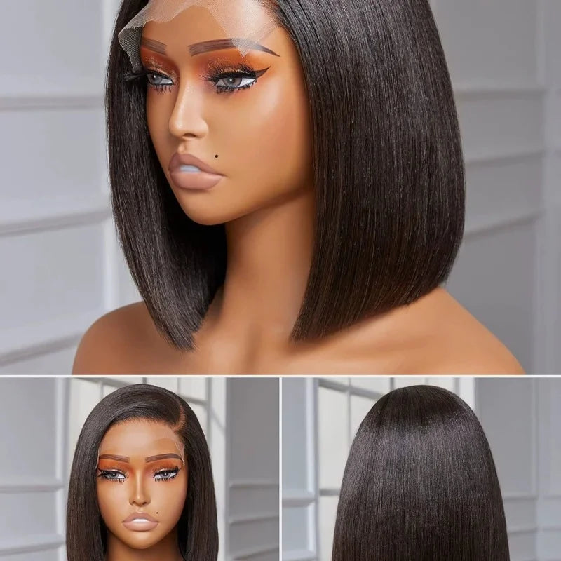 Natural Black Wig Short Bob Hair Synthetic Lace Front Wigs Heat Resistant Fiber Hair Glueless Soft Lace Replacement Wig Gifts