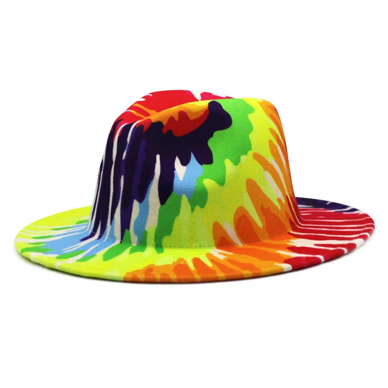 Fedora hat Women's hat wide-brimmed hat Fedora hat autumn winter men retro fashion tie-dye felt jazz Panama hat wedding hat