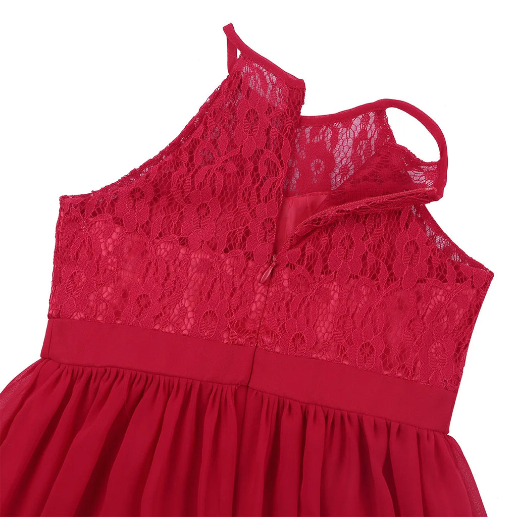 Kid Flower Girls Dress for Birthday Wedding Evening Children Halter Neck Lace Chiffon Princess Formal Party Kids Dress For Girls