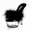 6 Inch Super High Heeled Shoes Clear Lace Sexy Fetish Outer Wear 15cm Models Party Cross Dressing Platform Feather Slippers