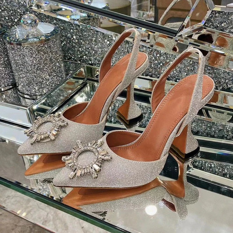 Luxury Chaussure En Talon Custom Slingback Diamond Fashion Kitten Comfortable Shoes Women Heels for Ladies