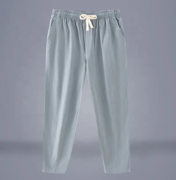 Liu Ming New Arrivals Spring Summer Men Casual Drawstring Solid Color Cotton Linen Pants Trending Trousers