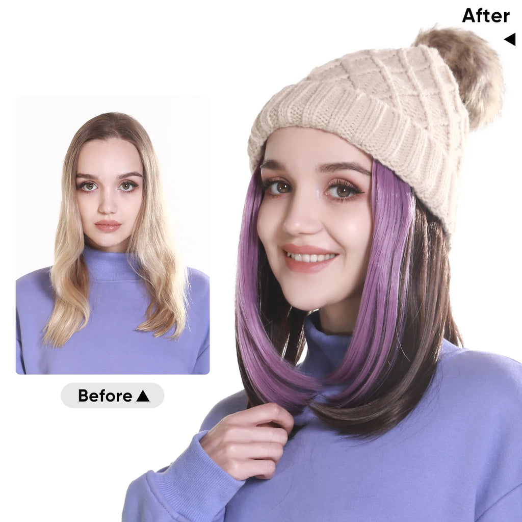 Wholesale Long Winter Hot Sale Beanie Hat Synthetic Fashion Hair 10 Inch Heat Resistant Silky Straight Wave 100% High