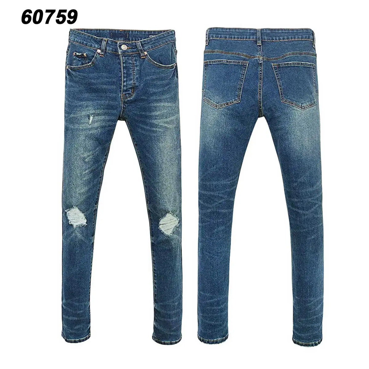 Wholesale Streetwear Jeans Pleated Tapered Trousers Men Elastic Damaged Beggi Pants Slim Fit Jeans