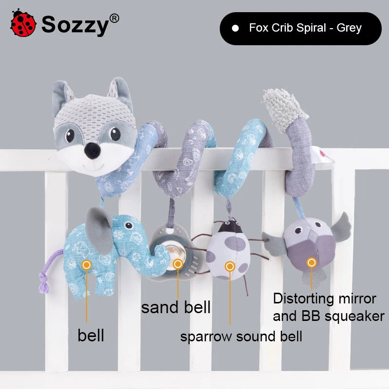 Plush Kids Sensory Pattern PP Cotton Cloth Toys Spiral Newborn Baby Rattle Bed Bell Stroller Toy with Music