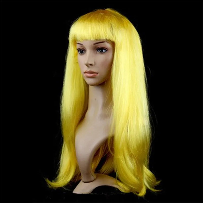 Lady Women Carnival Long Straight Hair Wig For Cosplay Girl Birthday Party Pink 60Cm Comic and Animation Hair With Oblique Bang