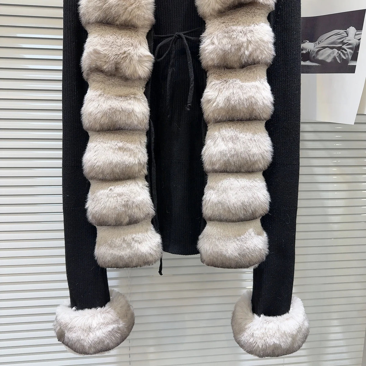 OUDINA Wholesale Hot Girl Winter Casual Lace-Up Sweaters Fur Top Ladies Cardigan Sweater
