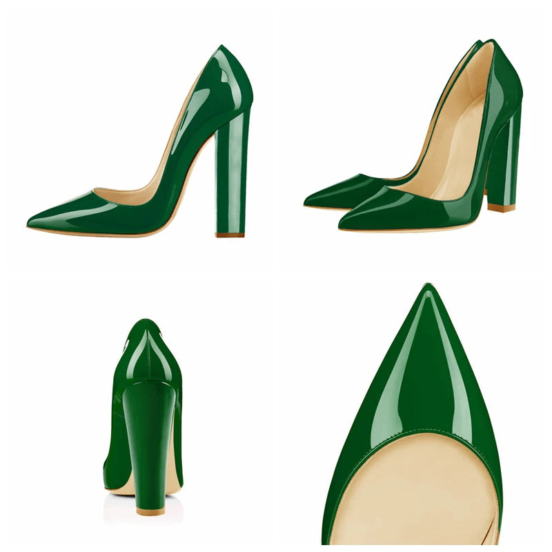 Women Pointed Toe Block Heel Party Shoes Chunky Heels Pumps