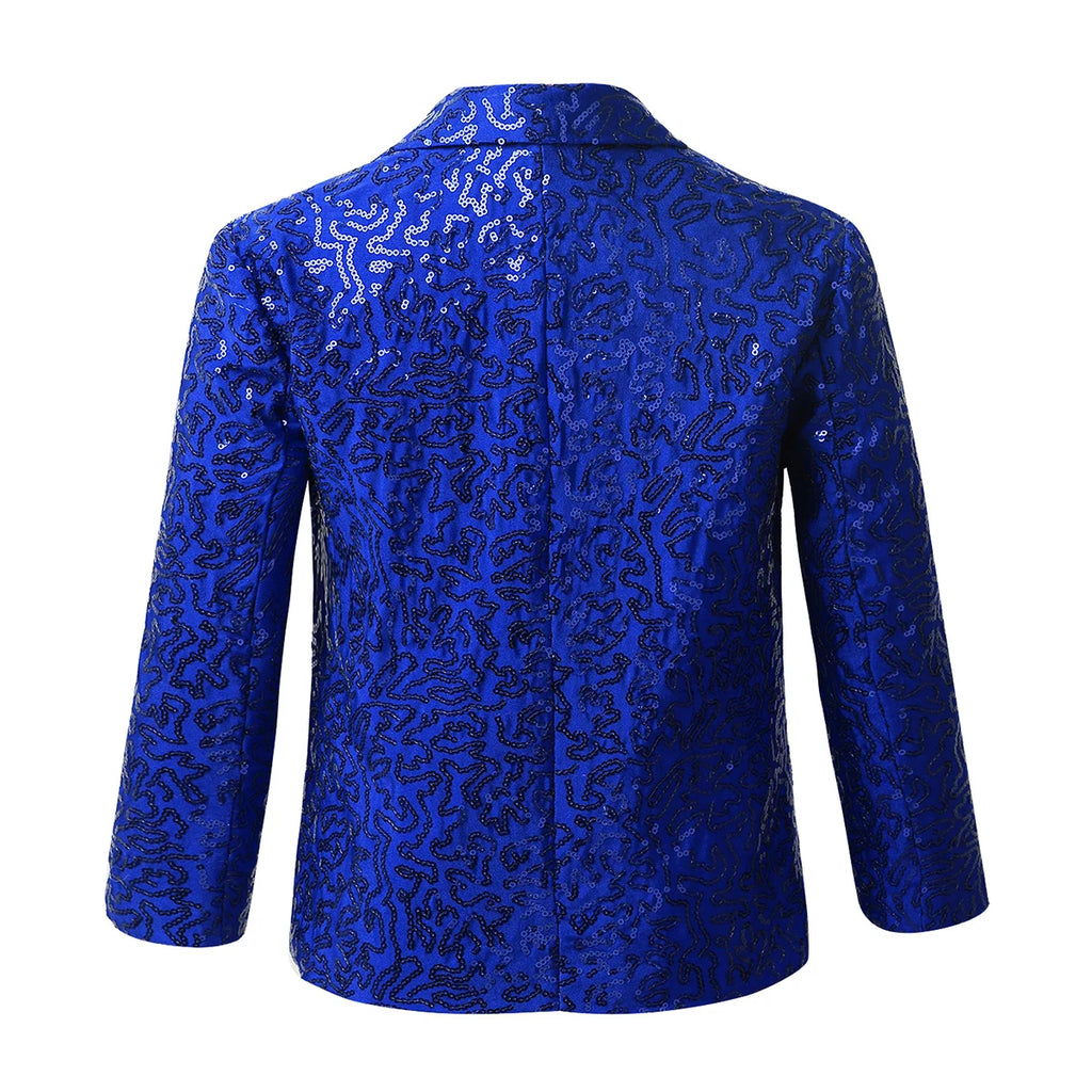 Kids Boys Shiny Sequins Lapel Jacket Coat Blazer Tuxedo Costume Modern Jazz Latin Dance Costume Party Performance Tuxedo Suit
