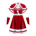 Kids Girls Christmas Dress with Cloak Arm Sleeves 3Pcs Set Santa Claus Red Velvet Tutu Dress Party Princess Dresses 4-14Y