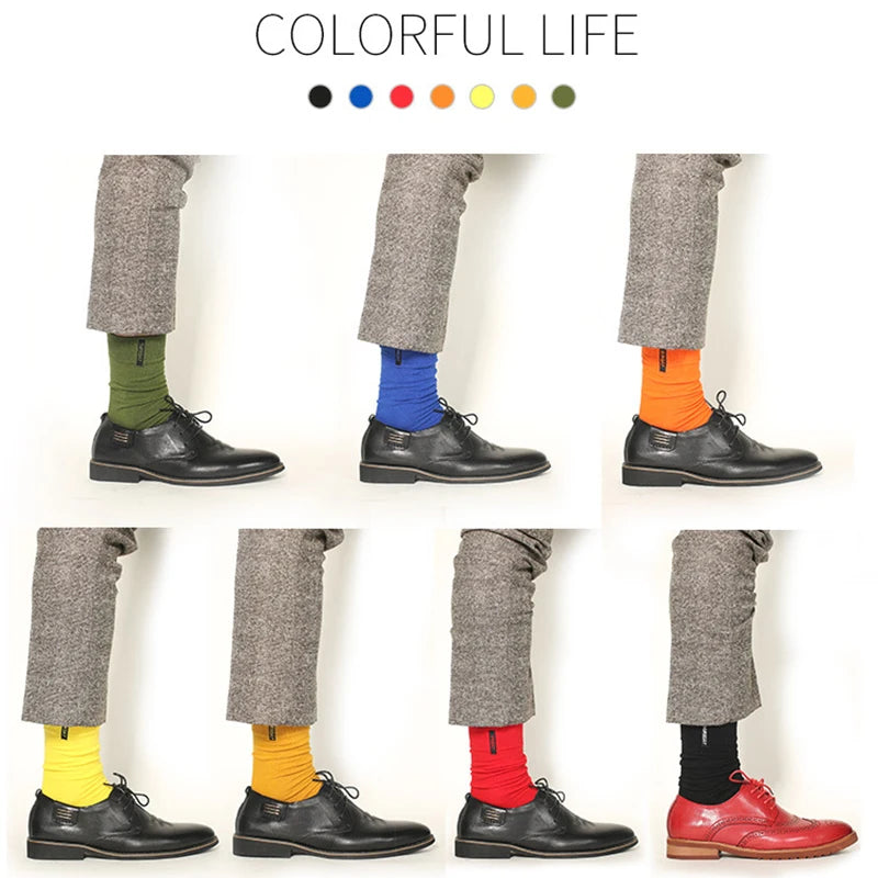7 Pairs Fashion Mens Socks Combed Cotton Solid Color Business Socks For Man British Style Multi-colored Week Socks For Men Dress