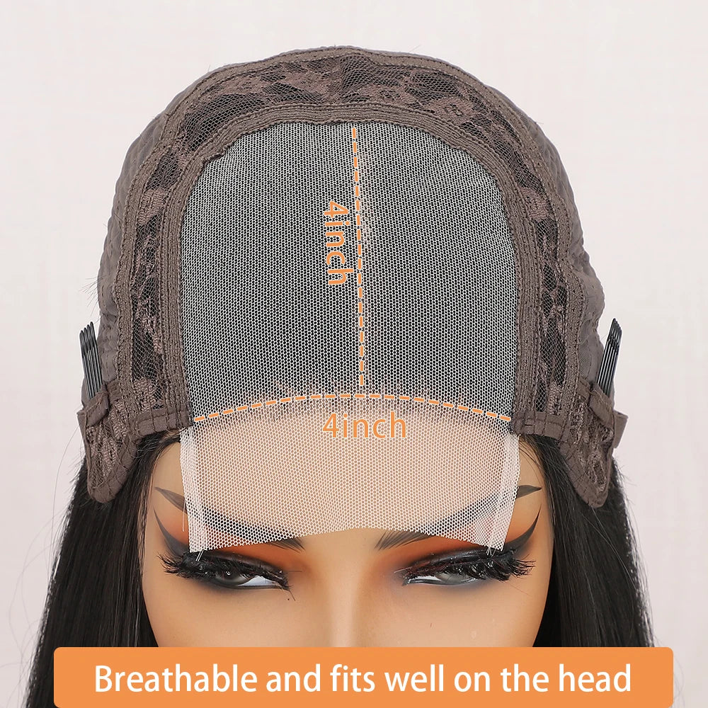 For Black Lace Front Wig for Women 4x4 Transparent Lace 180% Density Natural Hairline-Cosplay & Daily Use Synthetic Wig