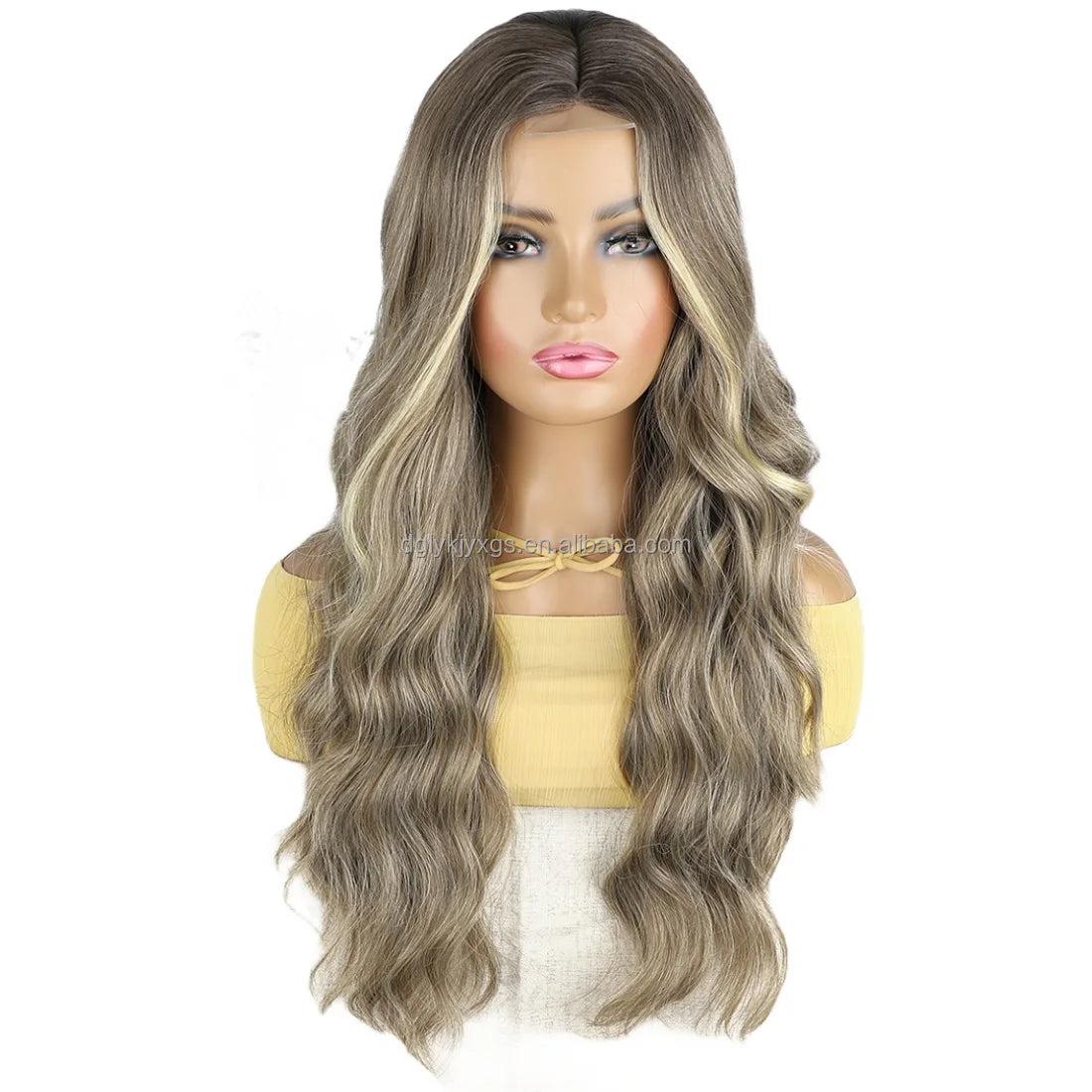 WL07 Small Area Lace Body Wave Synthetic Lace Wigs Lace Front Wigs Ombre Brown Mixed Blonde Water Wave Wig Women Hair