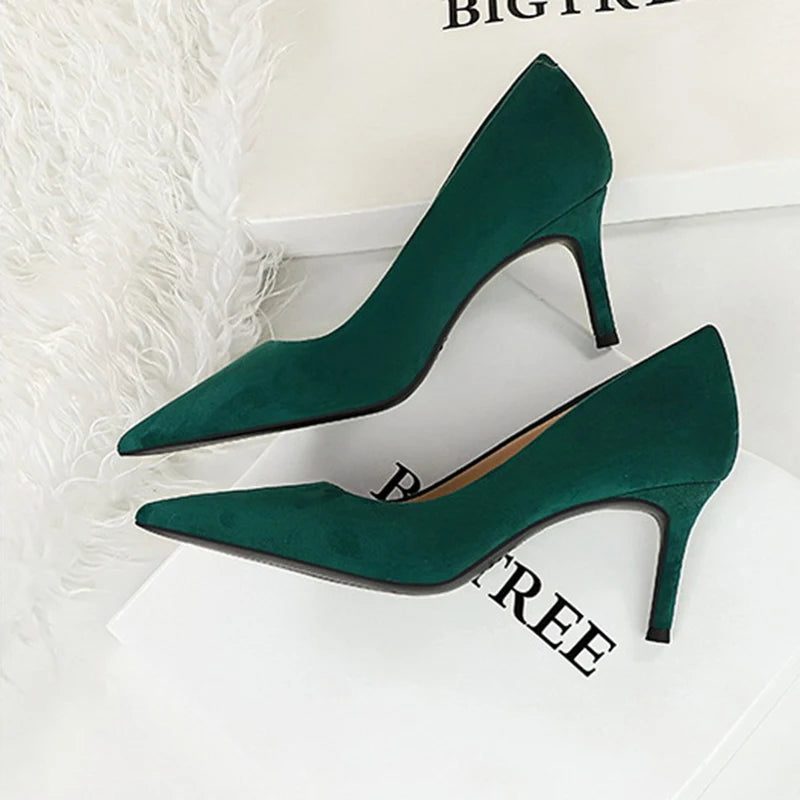 Y 34-43 Plus Size Fashionable Simple Pedicure Skinny Women's High Heels Stiletto Pumps Pointed Toe Single Shoes