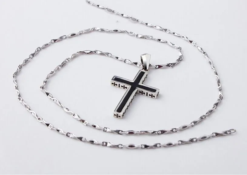 Trendy Black Cross Pendant Necklace For Men Choker Accessories Fashion Male Silver 925 Necklaces Jewelry Choker Women Bijou
