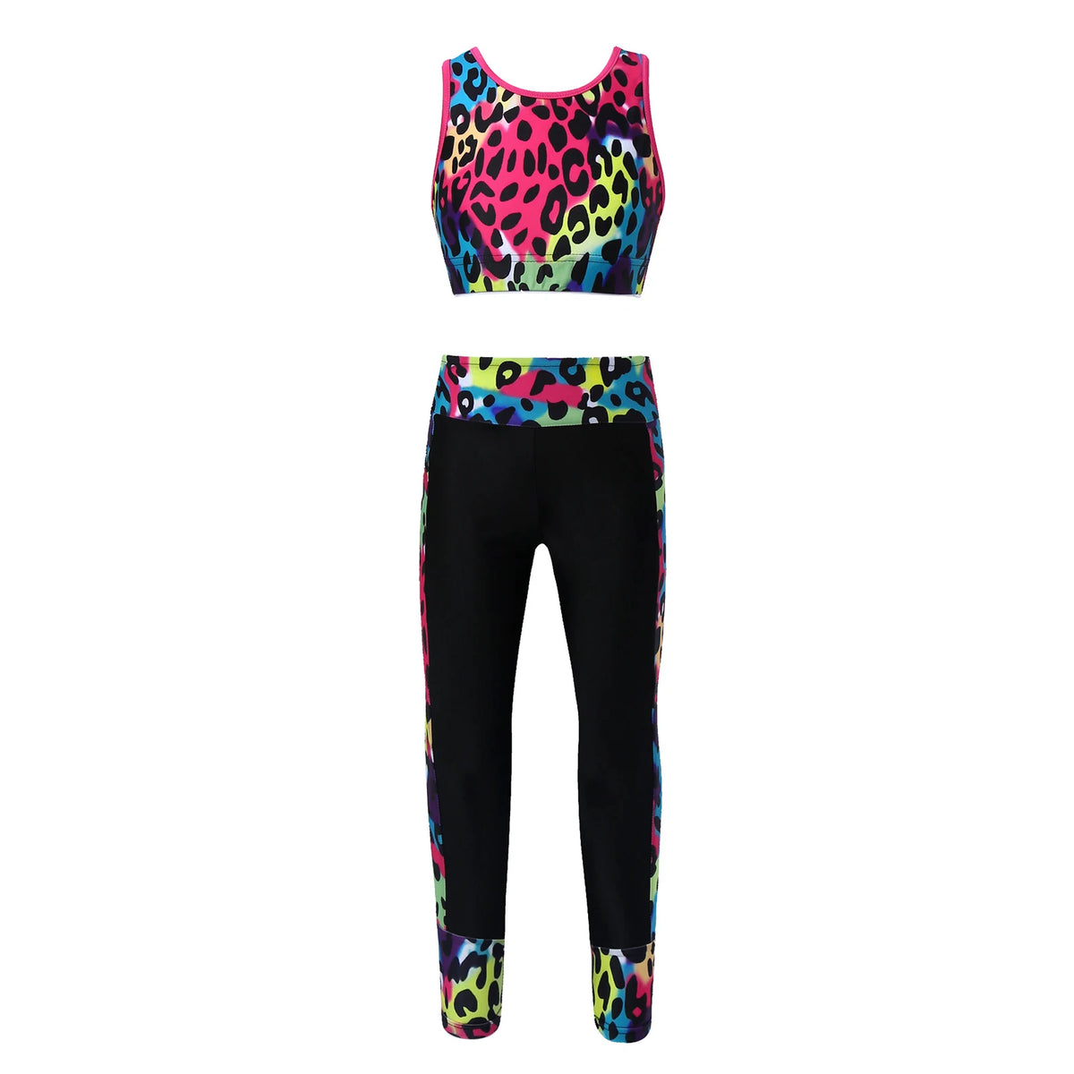 Kids Girls Gymnastics Sportswear Outfits Sleeveless Racer Back Tank Crop Top with Leggings Ballet Dance Workout Yoga Tracksuit