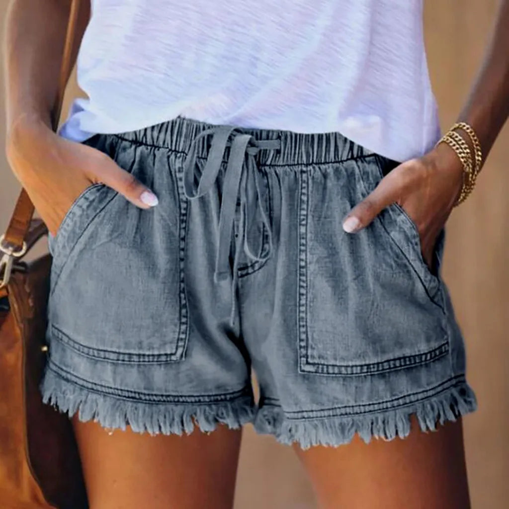 New Arrival Casual Summer Hot Sale Pocket Jeans Denim Women Shorts High Waists Tassel Bandage sexy short Jeans Skirts