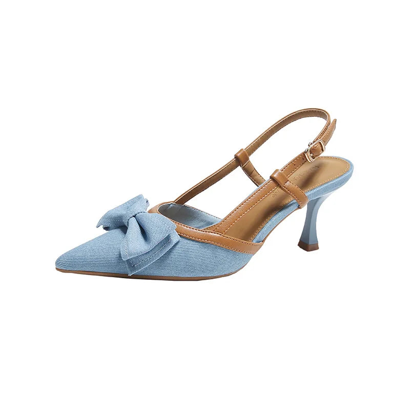 Korean Style Zapatos Luxury 2025 Slingback Fashion Shoes Pointed Heels Women's Pumps Para Damas Bow Thin Heels D'orsay Pumps PU